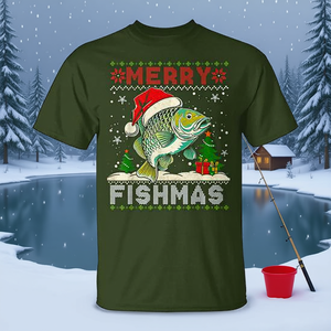 Camiseta navideña de pesca con estampado de pez carpa, estilo Merry Fishmas - Product Image 3