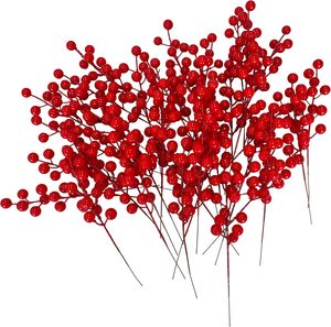 Artificial Christmas Berry Picks <b>Glitter</b> Christmas <b>Red</b> Berry Picks for Christmas Tree Decor DIY Crafts Xmas Wedding Home Decor - Product Image 1