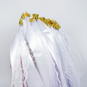 Wholesale Wedding <b>Ribbon</b> Fairy Wands With White <b>Lace</b> And Bells For Holiday Party - Product Image 4