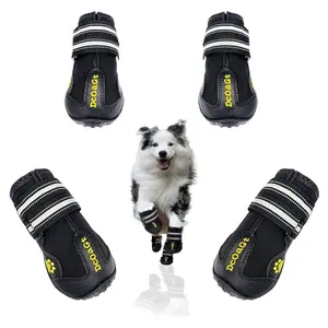 Sepatu Bot Anjing untuk Anjing Besar, Sepatu Anjing Tahan Air Pelindung Kaki Anjing dengan Tali Reflektif Sol Antiselip, Sepatu Bot Anjing Hitam 4 Buah/Set