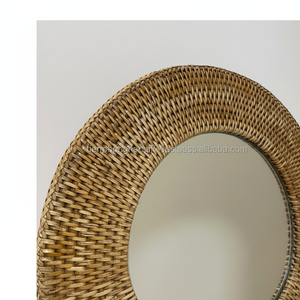 Miroir de maquillage en rotin fait à la main miroir décoratif miroir mural rond - Product Image 1
