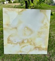 Baldosa de Porcelana Pulida Premium Imperial Jade 600x600mm con Aspecto de Mármol con Vetas Doradas para Sala de Estar