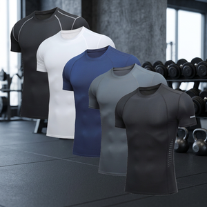 Camiseta Deportiva de Compresión para Hombre, Corte Ajustado, Secado Rápido, Color Sólido, Cuello Alto, Manga Regular, Estilo Casual - Product Image 3
