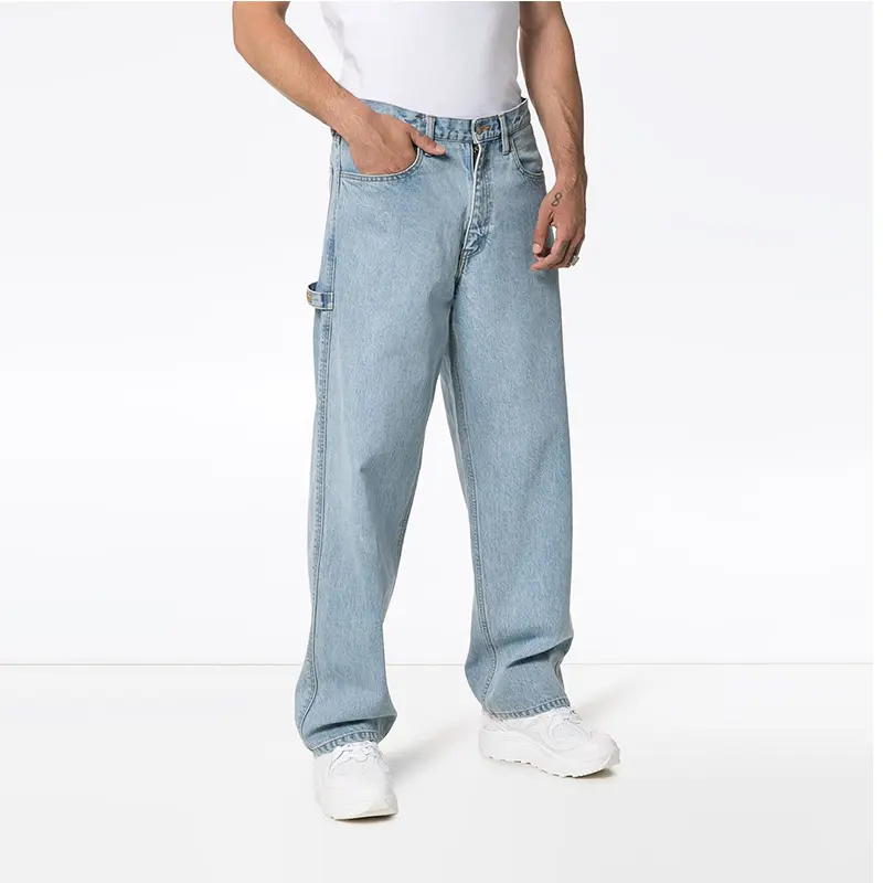 Jean Denim délavé, pantalon décontracté pour hommes, 100% coton, bleu clair, taille moyenne, motif solide, nouvelle mode
