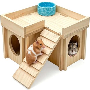 Tunnel d'habitation paysager en <span class=keywords><strong>bois</strong></span> de pin naturel pour cochon d'Inde <span class=keywords><strong>avec</strong></span> double étage et échelle, villa multi-pièces amovible pour hamster - Product Image 1