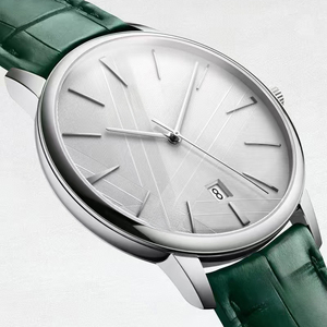 Custom Limited Edition Silver Steel <b>Case</b> White Pattern Dial Gents Timepiece Green Leather Band Automatic <b>Watch</b> 2026 New - Product Image 1