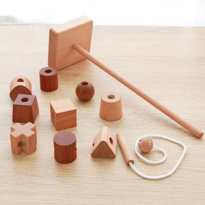 Xc Children's <b>Log</b> Geometric Set Column Stringing Concentration Stacking Kindergarten Hand-Eye Coordination Wooden Toy for 4-6 - Product Image 3