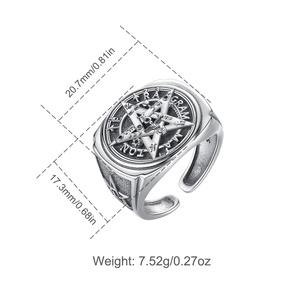 Bague massive pour homme, taille ajustable, design vintage, Tetragramaton Pentagramme, en argent sterling 925 - Product Image 2