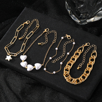 Ensemble de bracelets tendance en chaîne à maillons étoile, cœur et perle plaqués or pour femmes, bijoux de mode, accessoires de bracelet
