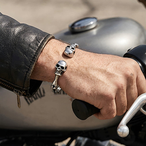 Bracelet en acier inoxydable pour homme, style gothique, motif tête de mort squelette, bijoux vintage, vente en gros - Product Image 1