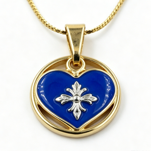 Pendentif en alliage de zinc plaqué or avec émail bleu et motif croix argentée pour bijoux sur le thème de l'amour - Product Image 5