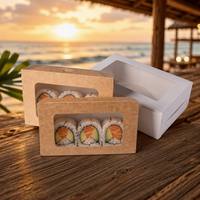 Boîte à sushi en kraft avec fenêtre de présentation, conteneur jetable pour sushi japonais à emporter, logo personnalisé OEM, boîte biodégradable en gros
