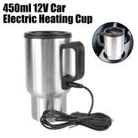 Tasse Chauffante Électrique de Voiture en Acier Inoxydable 12V 450 ml pour Eau, Café, Lait – Bouteille Thermique – Accessoires Auto
