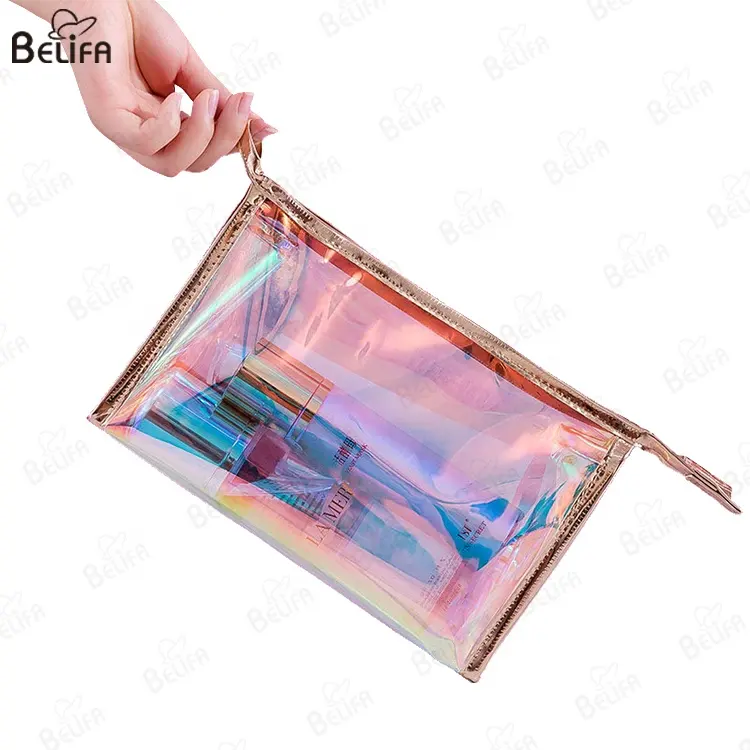 Travel Laser Transparante Zakjes Toilettas Trendy Doorzichtige Pvc Plastic Rits Make-Up Borstel Waterdichte Opslag Cosmetische Tassen