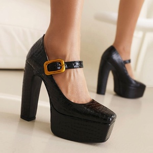 Escarpins verts à imprimés animaliers pour femmes, à plateforme haute et talons épais, à bout carré, avec bride à boucle, style Mary Jane - Product Image 5