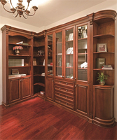 Bibliothèque de luxe en bois massif, meuble de bureau à domicile sur mesure, grande étagère modulaire pour villa, armoire de rangement avec porte vitrée, vitrine