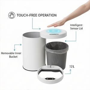 Poubelle intelligente ronde en métal de 12 L avec capteur de mouvement à une touche, chargement automatique, fermeture douce, pour cuisine et salle de bain - Product Image 3