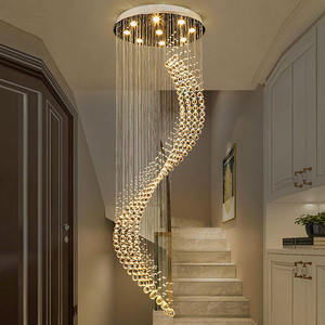 <strong>Vintage</strong> Staircase Big <strong>Ceiling</strong> Large Modern Hotel Luxury K9 Crystal Led Chain Long Spiral Pendant <strong>Light</strong> - Product Image 4