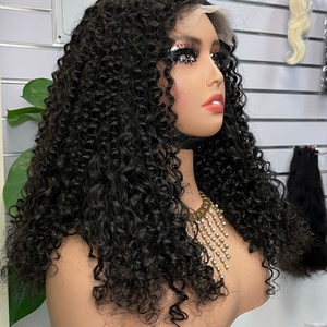 100% Virgin <b>Human</b> Hair 5*5 Kinky Curl <b>Wig</b> Super Double Drawn Black Color - Product Image 2