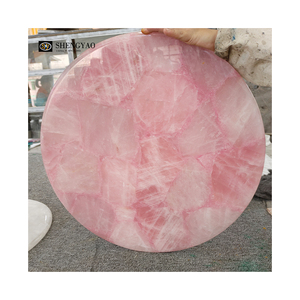Tự nhiên đánh bóng bề mặt rắn Rose Quartz đá tinh thể màu hồng Vòng bảng bên Top - Product Image 2