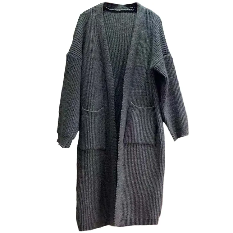 Hong Kong style loose and gentle temperament V-neck long cardigan without placket thick rabbit fur knitted jacket