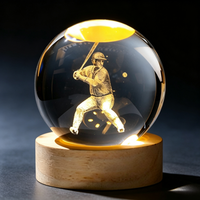 Lámpara de Noche de Cristal con Grabado Láser 3D Personalizado, con Base de Madera, Lámpara LED con Temática Deportiva, Recuerdo, Venta al Por Mayor