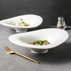 Plato Hondo de Cerámica Blanca con Borde Ancho <span class=keywords><strong>para</strong></span> Pasta, Sopa, Postre, Cena, <span class=keywords><strong>Vajilla</strong></span> Comercial <span class=keywords><strong>para</strong></span> <span class=keywords><strong>Restaurantes</strong></span>, <span class=keywords><strong>Hoteles</strong></span> <span class=keywords><strong>y</strong></span> Eventos - Product Image 1