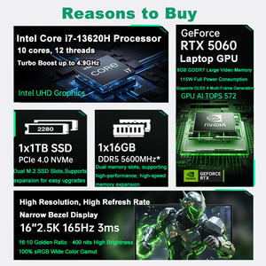 Portátil para Juegos de 16.1 Pulgadas, 13.ª Generación Intel Core I7 13620H 4.9Ghz, 10 Thunderbolt 4, RTX 5060 8G, WIFI 6E, con Tarjeta Gráfica - Product Image 4