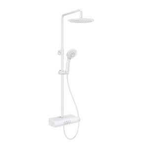 Columna de ducha blanca de 94 cm de altura con cabezal de ducha tipo lluvia y rociador de mano, juego de accesorios para baño - Product Image 1