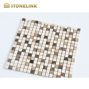 Backsplash ผนังหุ้มมินิอิฐสีน้ำตาล Emperador สีเบจหินอ่อนพื้นผนังโมเสค