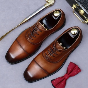 Chaussures habillées décontractées en cuir véritable pour hommes, style britannique, à lacets, en cuir de vachette pleine fleur, à trois empiècements, pour le printemps - Product Image 4