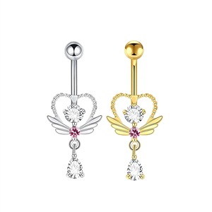 Anneaux de <span class=keywords><strong>nombril</strong></span> Ailes d'<span class=keywords><strong>ange</strong></span> en forme de cœur, barbell incurvé, bijoux de <span class=keywords><strong>piercing</strong></span> au <span class=keywords><strong>nombril</strong></span> en cristal, rose, argenté, doré, vente en gros, fournisseur en vrac - Product Image 4