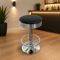 Tabouret de bar pivotant commercial, réglable en hauteur par vérin à gaz, design côtelé chromé, base ronde à disque, capacité 270 lbs, pour restaurant, banquet, mariage