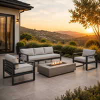 Ensemble de mobilier de salon extérieur en aluminium de luxe moderne pour terrasse, résistant aux intempéries, avec canapé et foyer