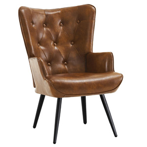 Sillón Moderno de Mediados de Siglo, Cómodo, con Detalles en Cuero, para Sala de Estar, Oficina, Estudio, Dormitorio, Sala de Espera - Product Image 1