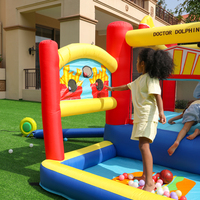 Doctor Dolphin Château gonflable d'extérieur pour enfants, modèle Hot Summer Moonwalk, avec aire de basket, 420D+840D 3