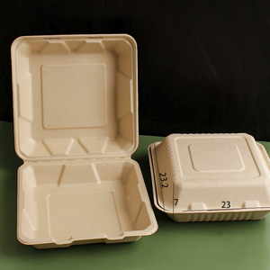 Fiambreras desechables de fibra de caña de azúcar 100% biodegradables para llevar con tapas - Product Image 1