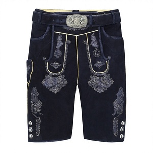 Authentic Bavarian Lederhosen For <b>Men</b> Traditional <b>Black</b> Cowhide Suede Leather <b>Shorts</b> With Custom Embroidered Design Oktoberfest - Product Image 1