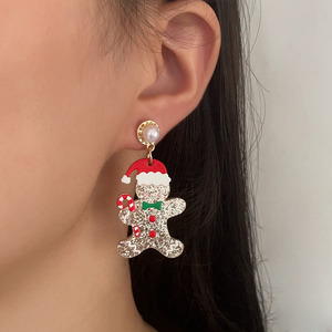 Pendientes de Hombre de Jengibre con Purpurina Navideña y Perlas Colgantes, Accesorios Festivos Modernos para Mujer - Product Image 6