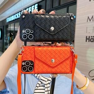 <span class=keywords><strong>Funda</strong></span> de teléfono con patrón tejido de moda para <span class=keywords><strong>iPhone</strong></span> 16 15 14 <span class=keywords><strong>13</strong></span> 12 Pro Max cordón desmontable y ranura para tarjeta, accesorio de teléfono elegante - Product Image 3