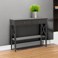 Table basse en bois durable X-Base, meubles modernes pour salon, pin noir, deux tiroirs, style panneau