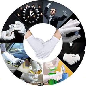 Smoking de cérémonie de luxe blanc naturel pour le théâtre Gants lavables en coton coréen avec fond élastique sans pression - Product Image 3