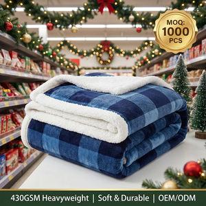 Couverture d'hiver <span class=keywords><strong>en</strong></span> sherpa à carreaux Buffalo bleu marine, 430 GSM, épaisse, réversible, quatre saisons, durable, vente <span class=keywords><strong>en</strong></span> <span class=keywords><strong>gros</strong></span> - Product Image 1