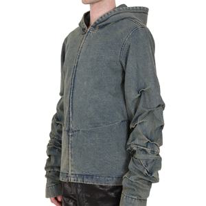 Chaqueta vaquera para hombre con logo de marca personalizado, mangas arrugadas, efecto lavado y desgastado, estilo streetwear, venta al por mayor - Product Image 4