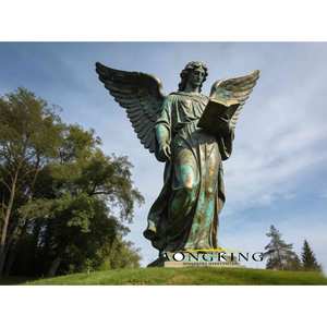 Statua di Angelo in Bronzo in Ginocchio in Preghiera, Grandezza Naturale, Patina Anticata, Scultura di Angioletto per Decorazione Esterna, Giardino, Cimitero - Product Image 6