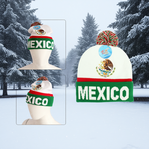 Eb Mexico Beanie <b>Hat</b> Plush Embroidered Unisex Adult Casual Winter <b>Hat</b> 56-58Cm Computer Knitted With <b>Pom</b> <b>Pom</b> - Product Image 2
