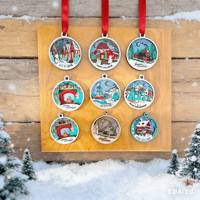 Ornement de Noël personnalisé en bois 3D superbe, avec scène de montagne, ours, cerf, loup, service de découpe laser