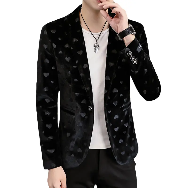 Black Jacquard Bronzing Floral Blazer Men Luxury Brand Single Button Suit Jacket Men Wedding Suit