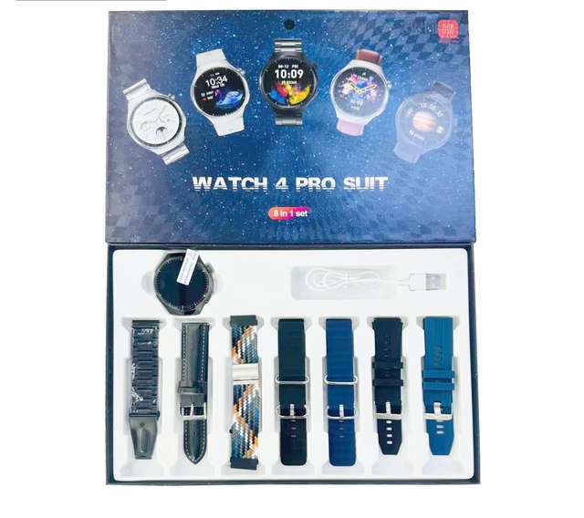 Watch 4 Pro Suit Smart Watch With 7 Free Straps Features Music Call Fitness Tracker Heart Rate Monitor Waterproof IP67 Standard