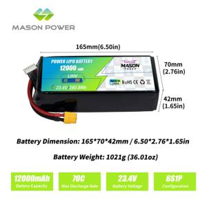 <span class=keywords><strong>บริการ</strong></span> OEM/ODM <span class=keywords><strong>แบตเตอรี่</strong></span>แบบซอฟต์เคส 6S1P 12000mAh 70C อัตราการคายประจุสูง 23.4V 280.8Wh สำหรับโดรนแข่ง โดรนสำรวจ และโดรนส่งของขนาด 7-10 นิ้ว - Product Image 2